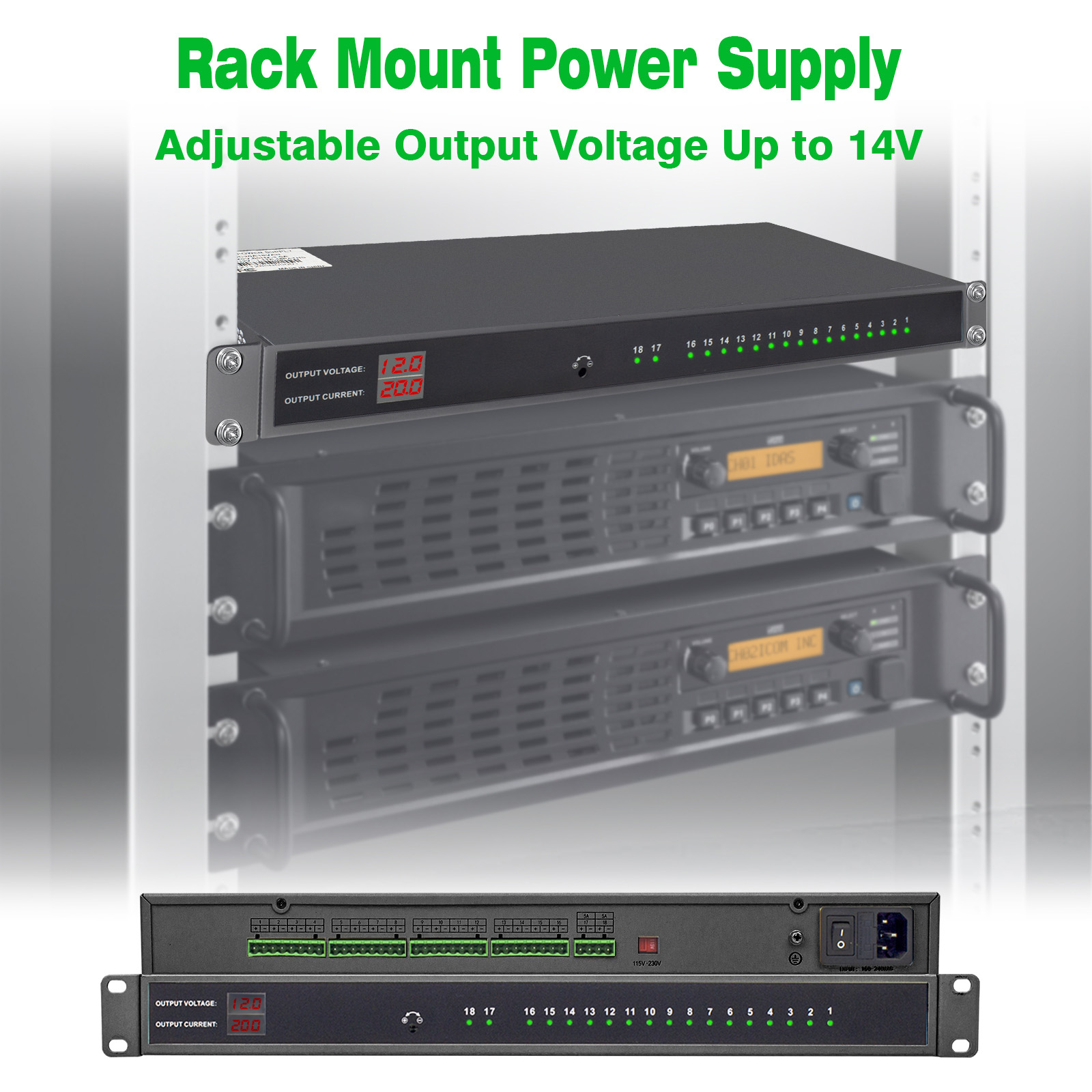 DC12 10A/15A/20A 16CH Universal Rack Mount Power Supply Box & optional ...